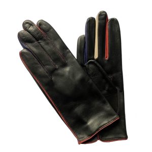 Gants en cuir d’agneau entre doigts colorés doublure soie - BINCHE