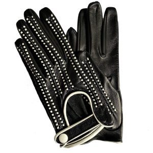 Gants de conduite en cuir d'agneau non doublés tressés bicolore - SPA